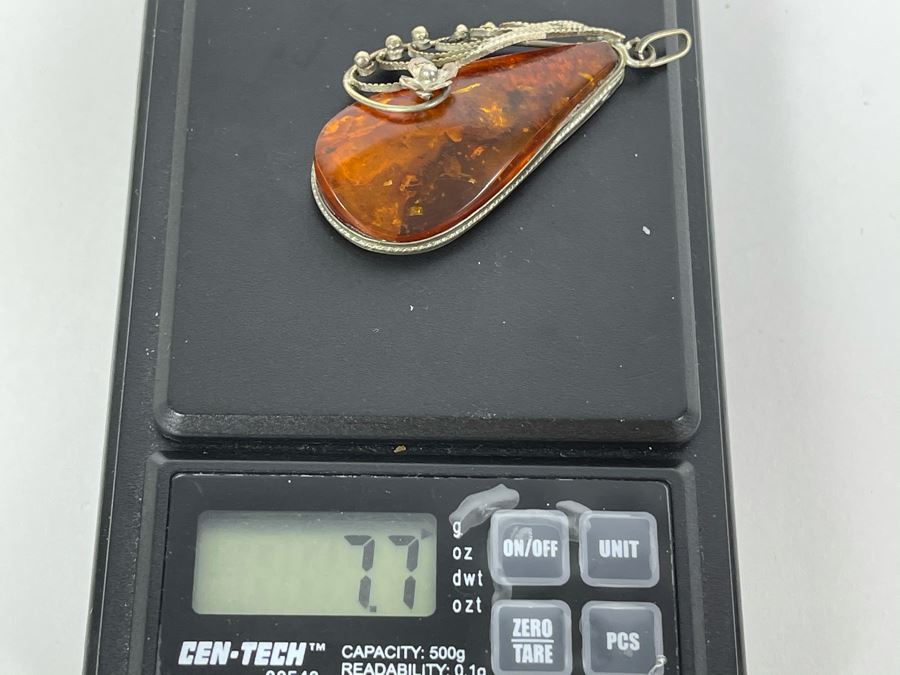 Sterling Silver Amber Pendant 7.7g [Photo 7]