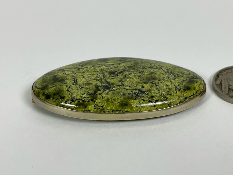 Sterling Silver Green Jasper Brooch Pin [Photo 3]