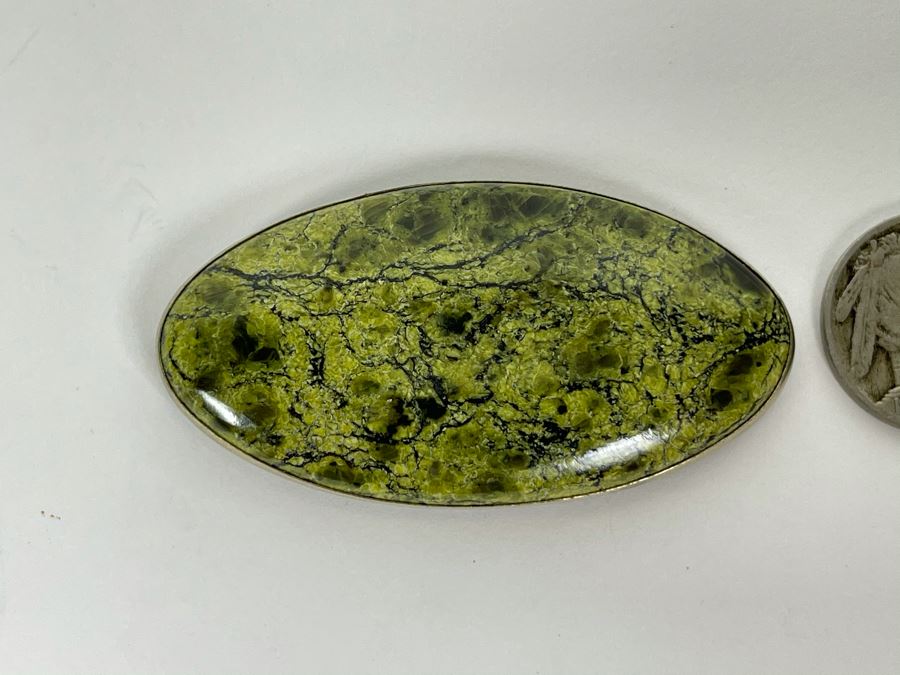 Sterling Silver Green Jasper Brooch Pin [Photo 1]