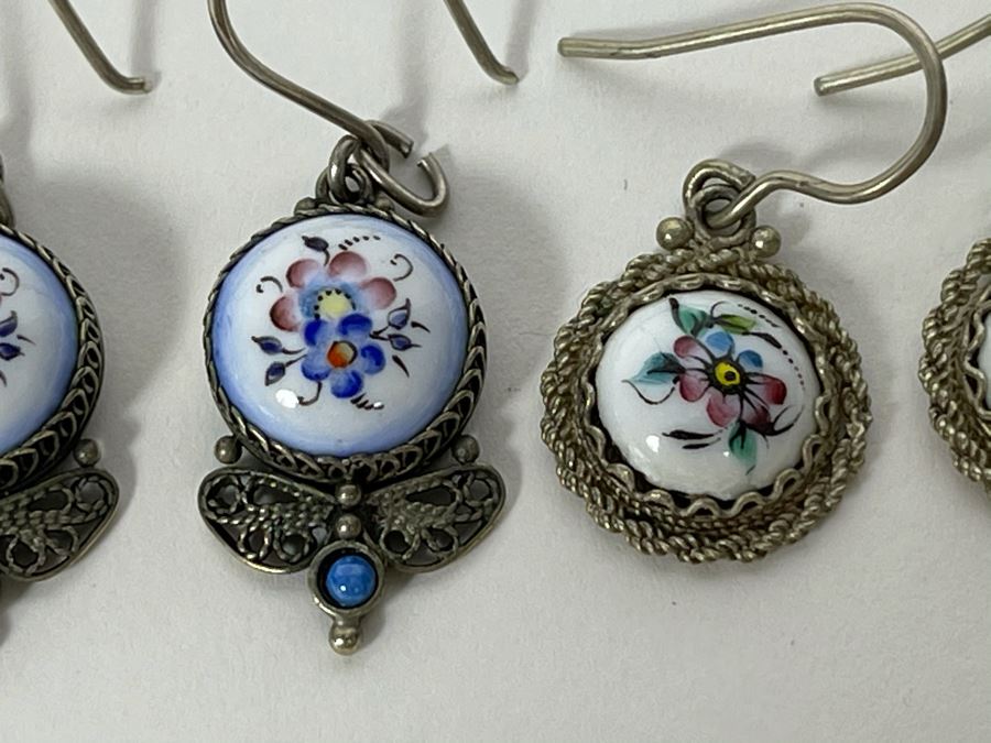 Collection Of Five Russian Hand Painted Enamel Rostov Finift Earrings [Photo 4]