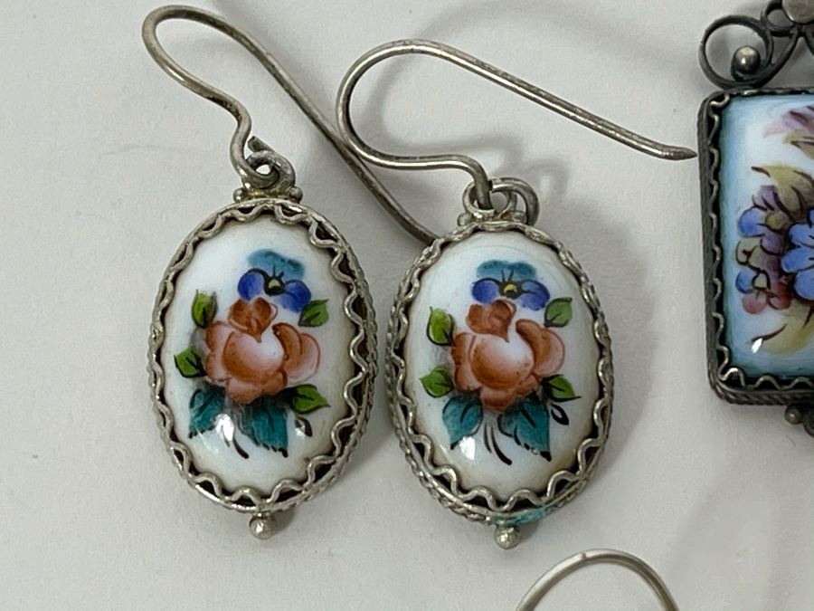 Collection Of Five Russian Hand Painted Enamel Rostov Finift Earrings [Photo 6]