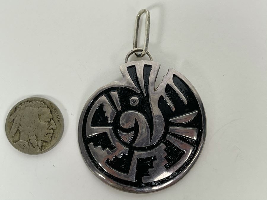 Large Sterling Silver Hopi Pendant Signed DE 37.5g Fair Market Value $75 [Photo 2]