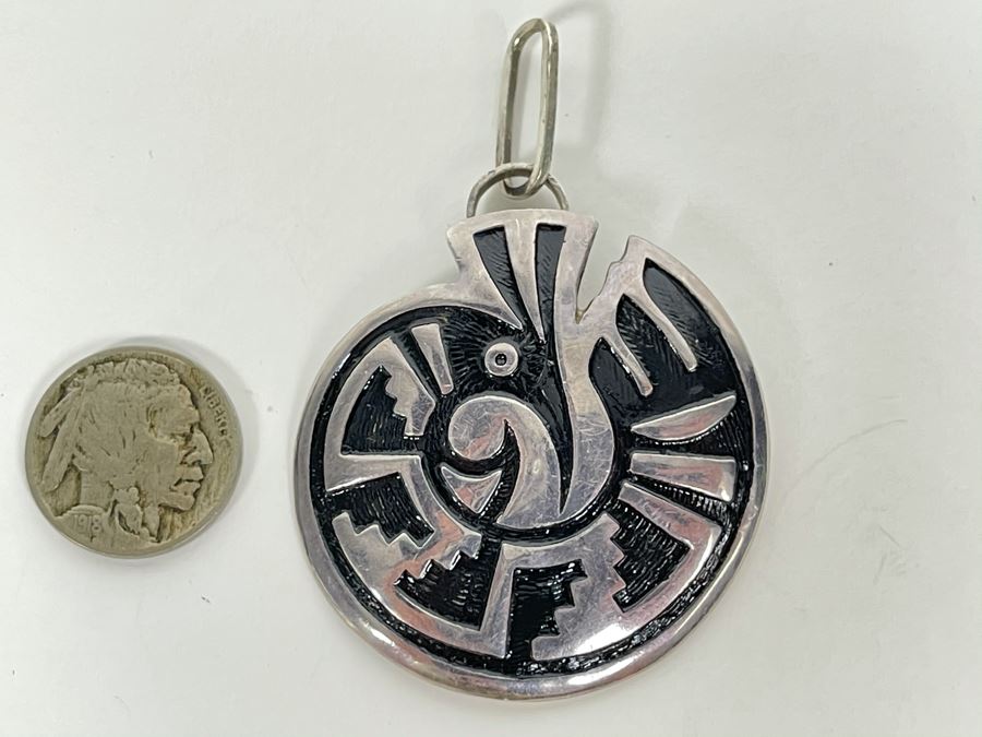 Large Sterling Silver Hopi Pendant Signed DE 37.5g Fair Market Value $75 [Photo 1]
