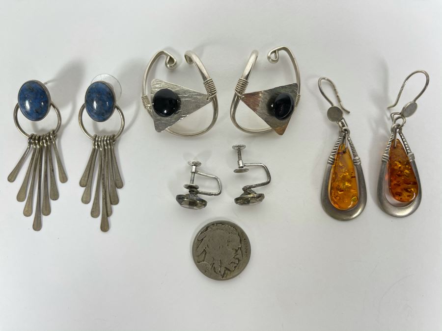 JUST ADDED - Four Pairs Of Sterling Silver Earrings With Various Stones 28.4g [Photo 3]