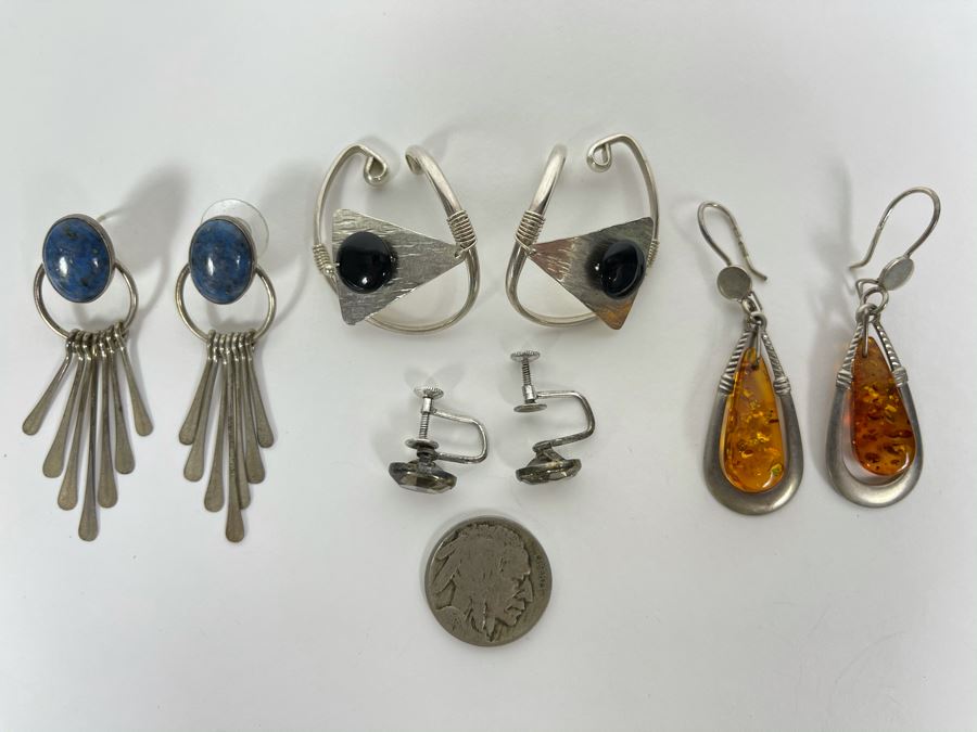 JUST ADDED - Four Pairs Of Sterling Silver Earrings With Various Stones 28.4g [Photo 1]
