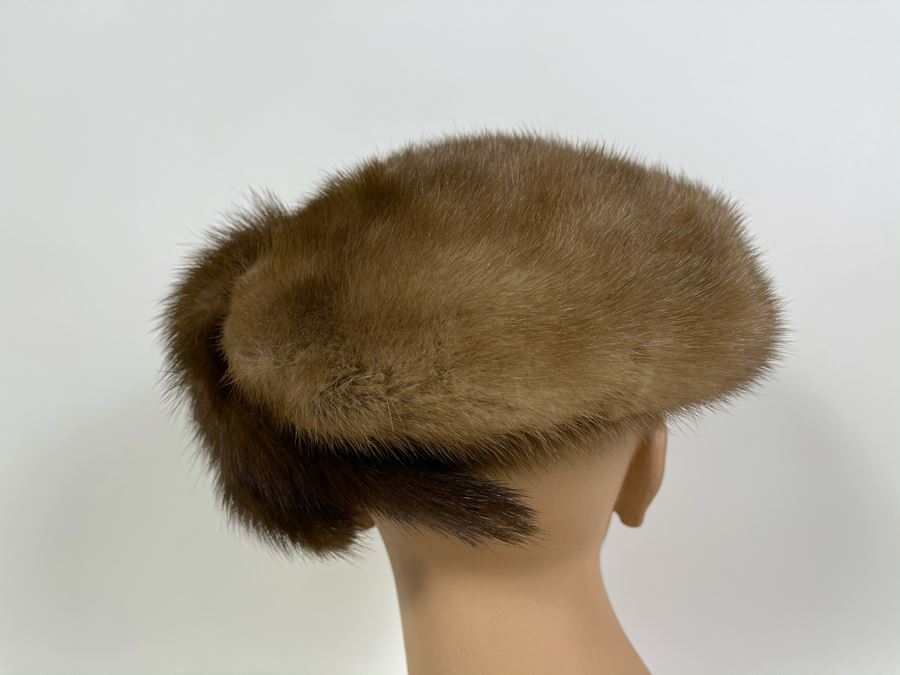 JUST ADDED - Vintage Mink Fur Jockey Cap Hat (Measures 8' From Forehead To Back) [Photo 4]