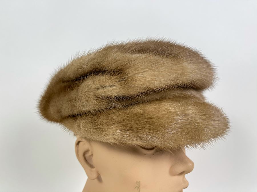 JUST ADDED - Vintage Mink Fur Jockey Cap Hat (Measures 8' From Forehead To Back) [Photo 6]