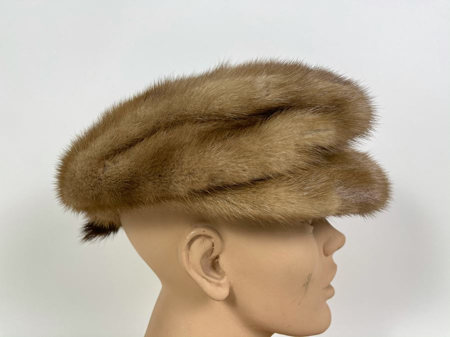 JUST ADDED - Vintage Mink Fur Jockey Cap Hat (Measures 8' From Forehead To Back) [Photo 5]