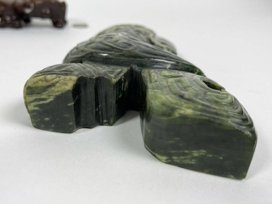 Vintage Hand Carved Jade Bird With Custom Wooden Stand 5.5W X 2.5D X 9H [Photo 14]