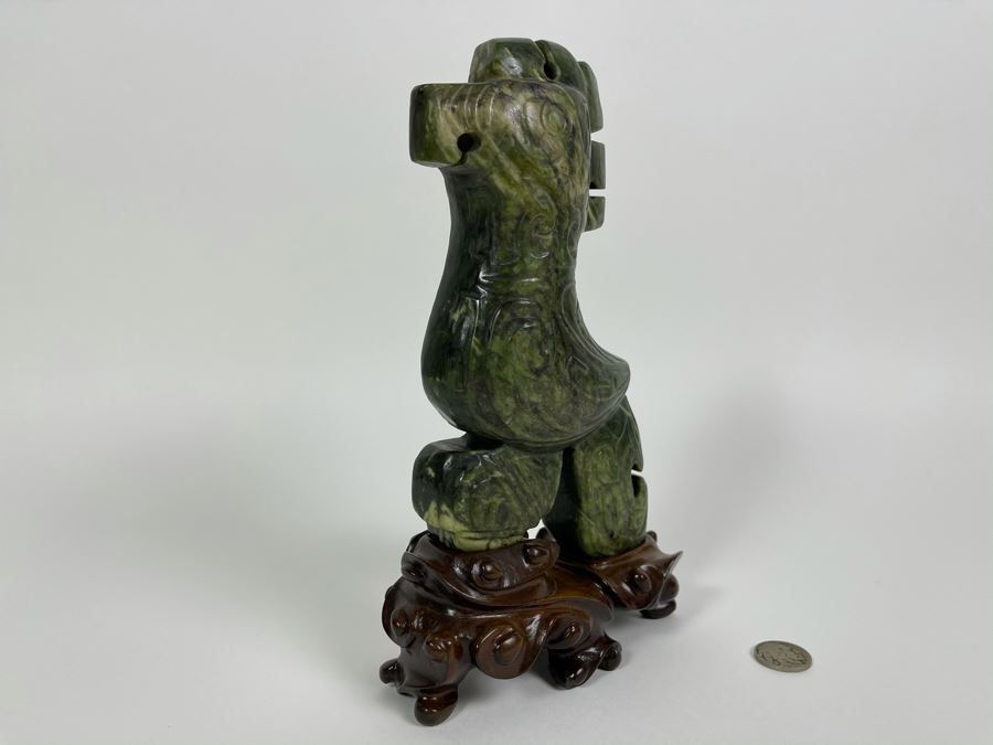Vintage Hand Carved Jade Bird With Custom Wooden Stand 5.5W X 2.5D X 9H [Photo 9]