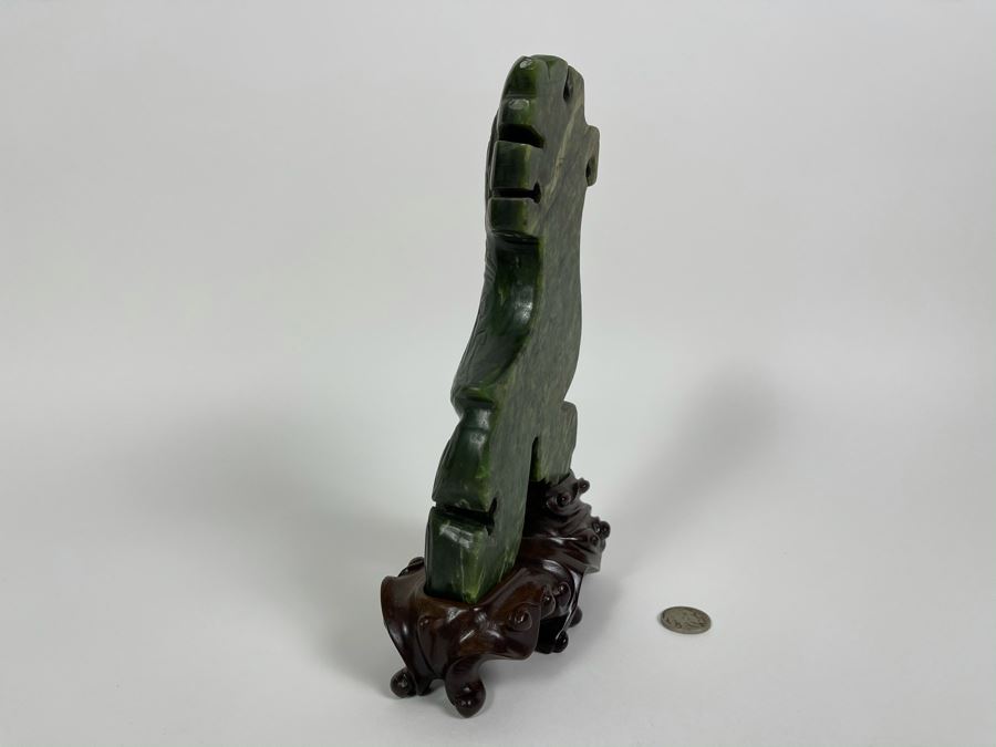 Vintage Hand Carved Jade Bird With Custom Wooden Stand 5.5W X 2.5D X 9H [Photo 13]