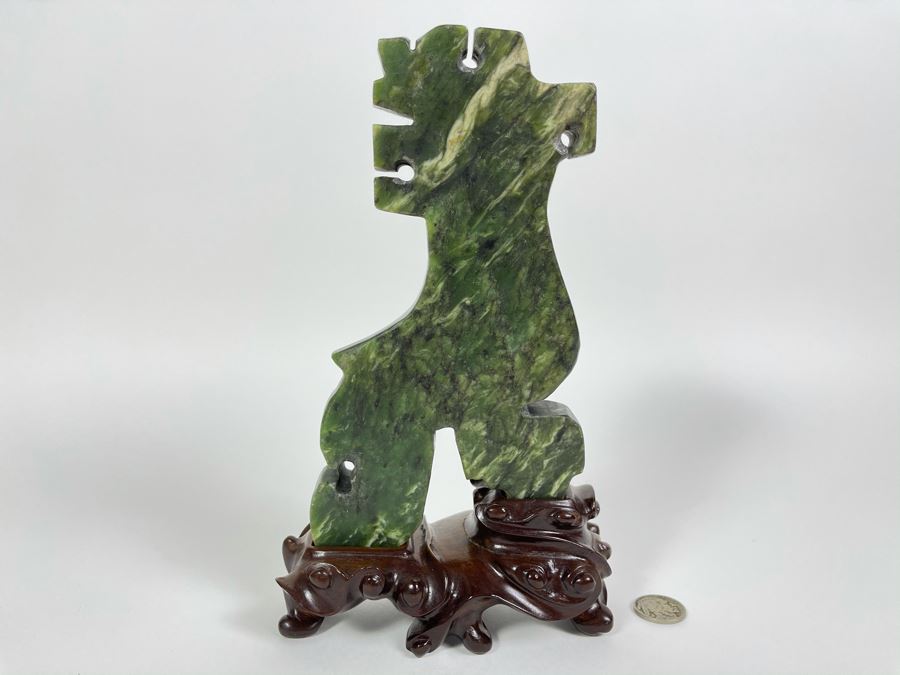 Vintage Hand Carved Jade Bird With Custom Wooden Stand 5.5W X 2.5D X 9H [Photo 12]