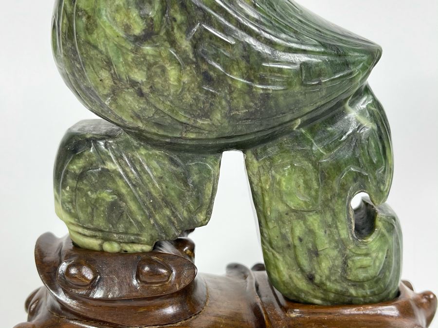 Vintage Hand Carved Jade Bird With Custom Wooden Stand 5.5W X 2.5D X 9H [Photo 7]