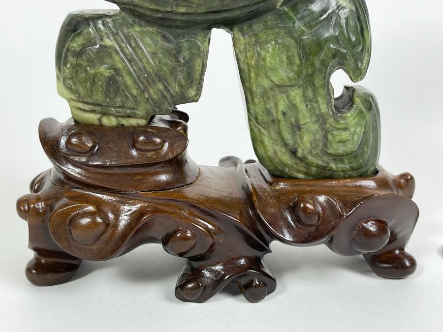 Vintage Hand Carved Jade Bird With Custom Wooden Stand 5.5W X 2.5D X 9H [Photo 8]