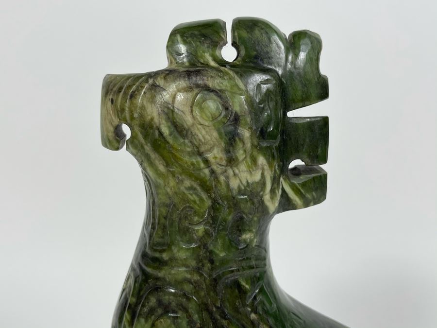 Vintage Hand Carved Jade Bird With Custom Wooden Stand 5.5W X 2.5D X 9H [Photo 4]