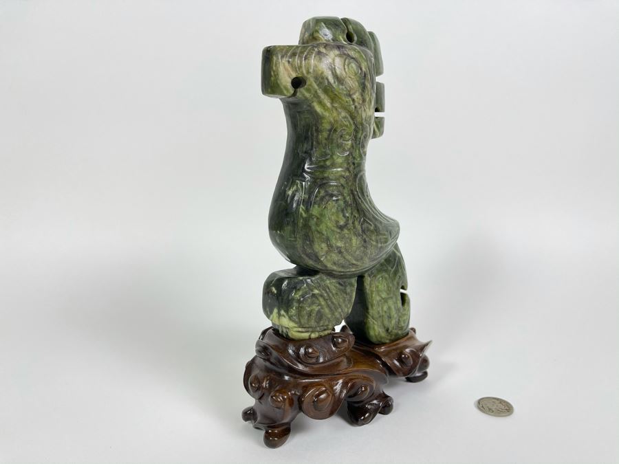 Vintage Hand Carved Jade Bird With Custom Wooden Stand 5.5W X 2.5D X 9H [Photo 10]