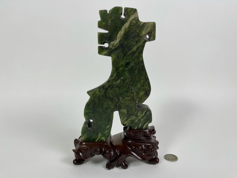 Vintage Hand Carved Jade Bird With Custom Wooden Stand 5.5W X 2.5D X 9H [Photo 11]