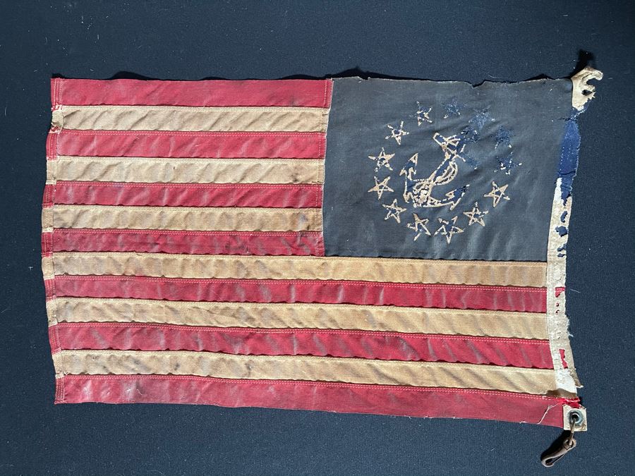 Old Weathered 13-Star Naval Ensign With Anchor Flag Hudson River Yacht 24W X 15H [Photo 4]