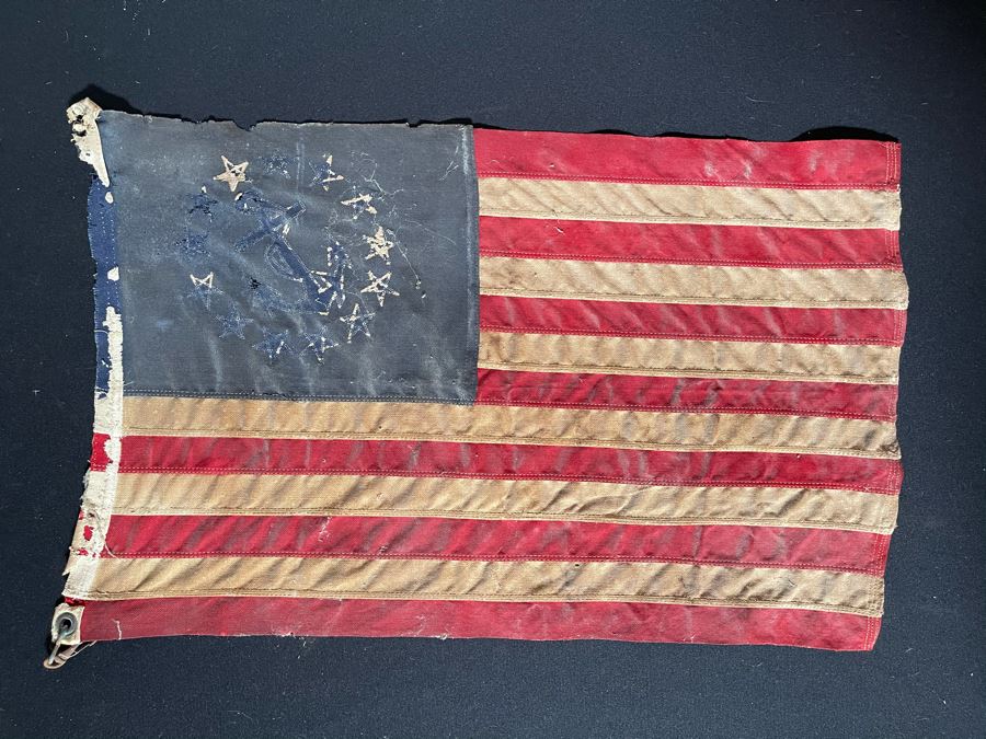 Old Weathered 13-Star Naval Ensign With Anchor Flag Hudson River Yacht 24W X 15H [Photo 8]