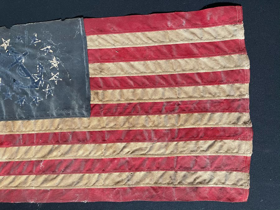 Old Weathered 13-Star Naval Ensign With Anchor Flag Hudson River Yacht 24W X 15H [Photo 11]