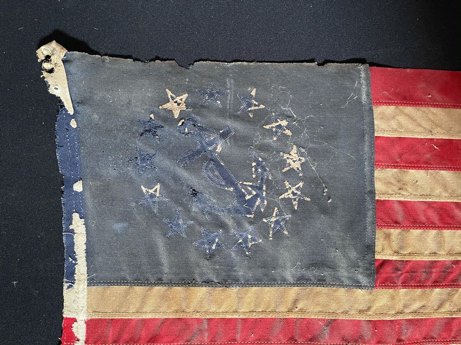 Old Weathered 13-Star Naval Ensign With Anchor Flag Hudson River Yacht 24W X 15H [Photo 9]