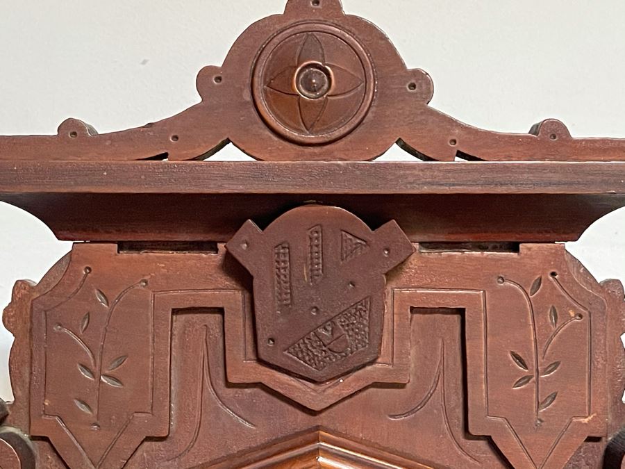 Antique E. Ingraham Co Clock With Carved Wooden Case Alpine Working Condition With Key 14W X 5D X 22.5H [Photo 5]