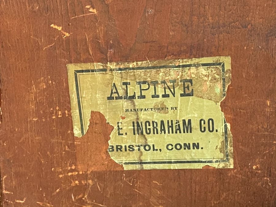 Antique E. Ingraham Co Clock With Carved Wooden Case Alpine Working Condition With Key 14W X 5D X 22.5H [Photo 13]