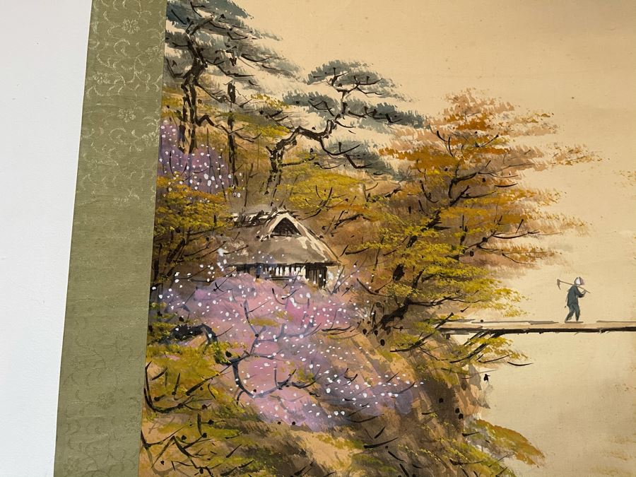 Original Signed Asian Hand Painted Four Seasons Scrolls 15.5 X 39 [Photo 27]