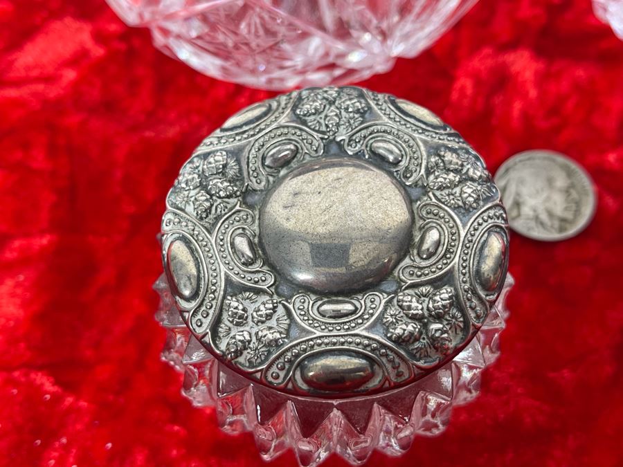 Collection Of Four Vintage Dresser Vanity Jars With Sterling Silver Lids [Photo 7]