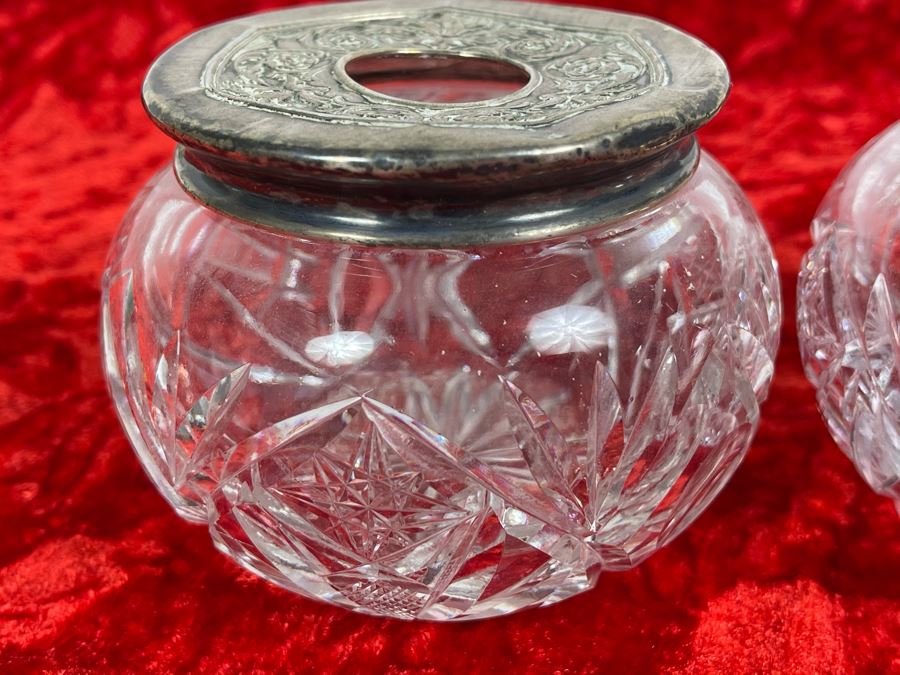Collection Of Four Vintage Dresser Vanity Jars With Sterling Silver Lids [Photo 12]