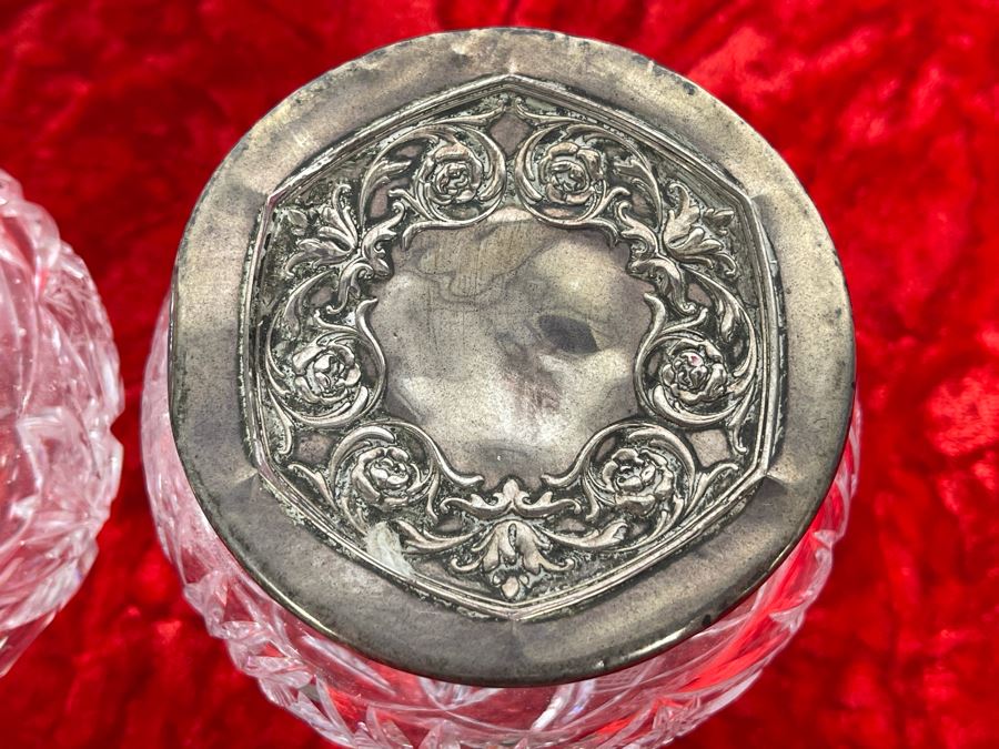 Collection Of Four Vintage Dresser Vanity Jars With Sterling Silver Lids [Photo 5]