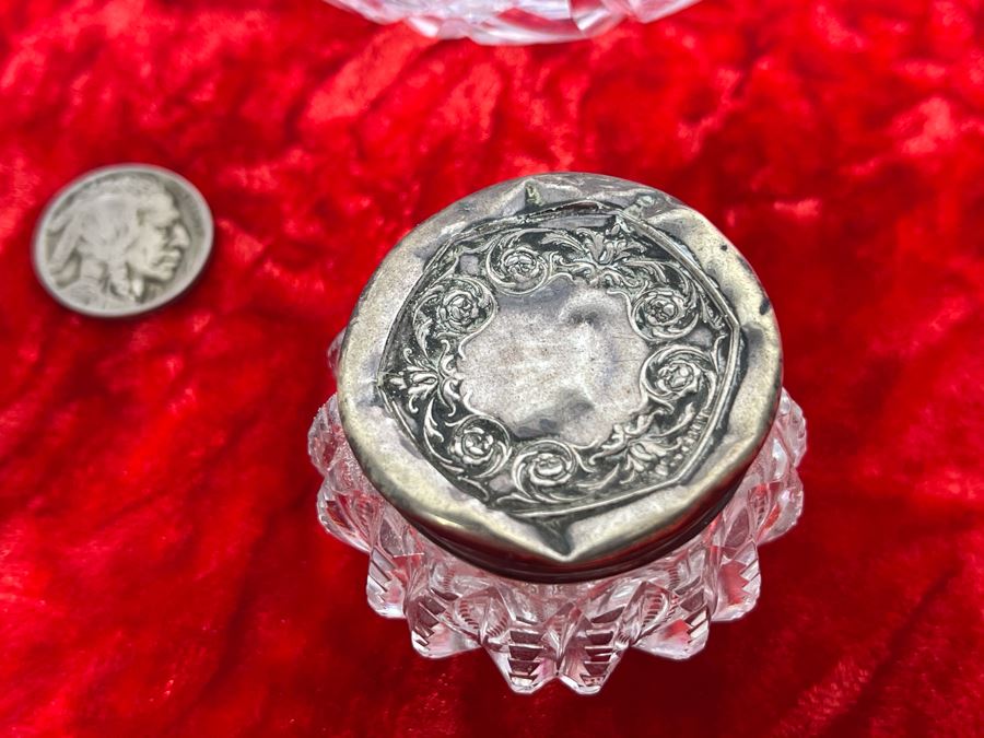 Collection Of Four Vintage Dresser Vanity Jars With Sterling Silver Lids [Photo 8]