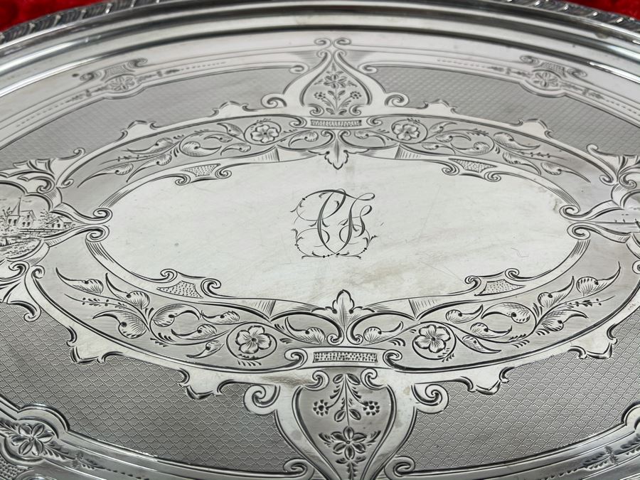 Antique Chased Coin Silver Gorham Footed Tray 1855-1860 (12 X 8.5) 480g [Photo 5]