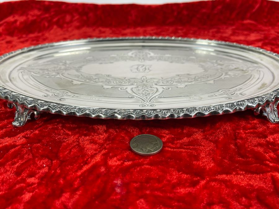 Antique Chased Coin Silver Gorham Footed Tray 1855-1860 (12 X 8.5) 480g [Photo 9]
