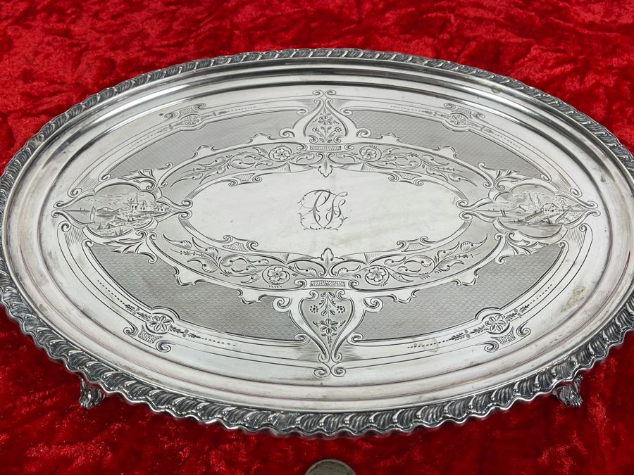 Antique Chased Coin Silver Gorham Footed Tray 1855-1860 (12 X 8.5) 480g [Photo 3]