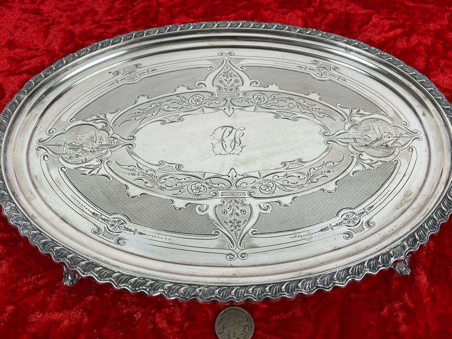 Antique Chased Coin Silver Gorham Footed Tray 1855-1860 (12 X 8.5) 480g [Photo 4]