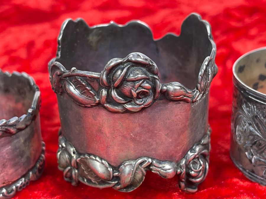Three Vintage Sterling Silver Napkin Rings Total Weight 68g [Photo 3]