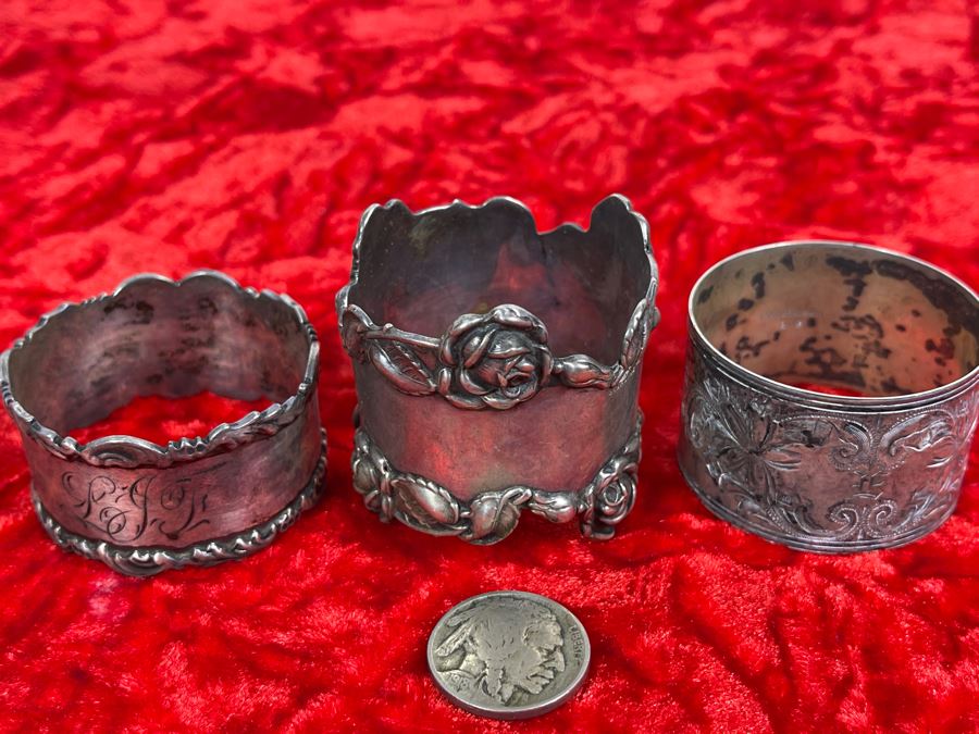 Three Vintage Sterling Silver Napkin Rings Total Weight 68g [Photo 2]