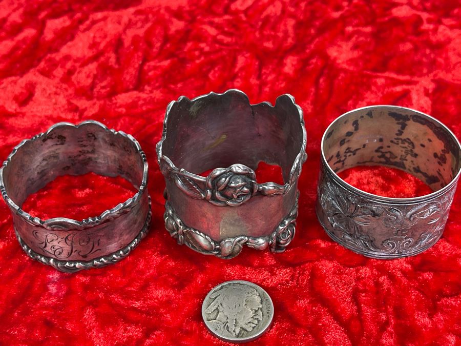 Three Vintage Sterling Silver Napkin Rings Total Weight 68g [Photo 6]