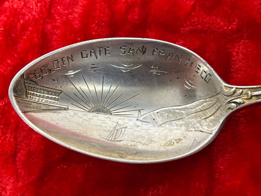 Antique Sterling Silver Enamel Golden Gate San Francisco Souvenir Spoon 27.9 [Photo 4]