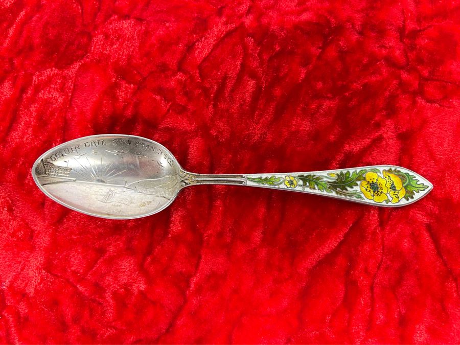 Antique Sterling Silver Enamel Golden Gate San Francisco Souvenir Spoon 27.9 [Photo 2]