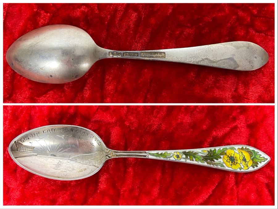 Antique Sterling Silver Enamel Golden Gate San Francisco Souvenir Spoon 27.9