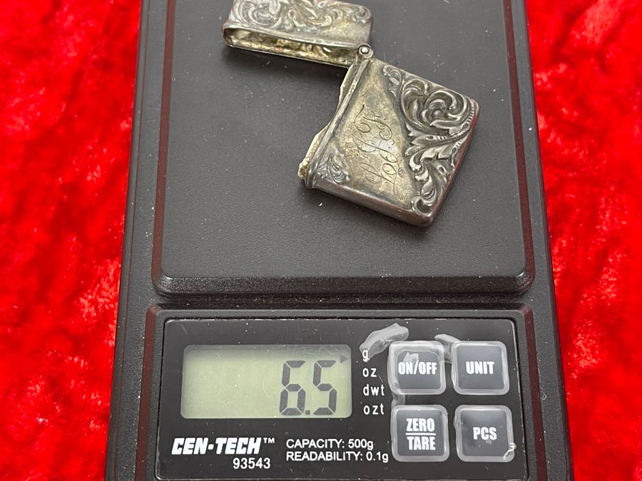 Antique Sterling Silver Repousse Stamp Case Box With Stamp 6.5g [Photo 8]