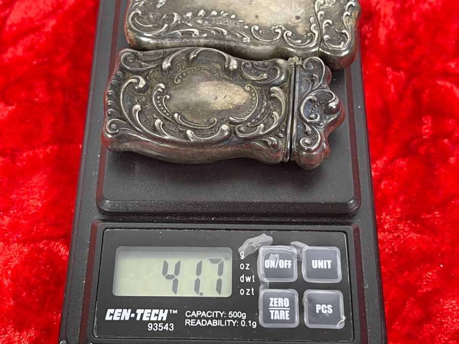 Pair Of Antique Sterling Silver Repousse Match Safe Case Boxes Total Weight 41.7g [Photo 12]