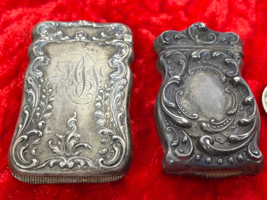 Pair Of Antique Sterling Silver Repousse Match Safe Case Boxes Total Weight 41.7g [Photo 4]