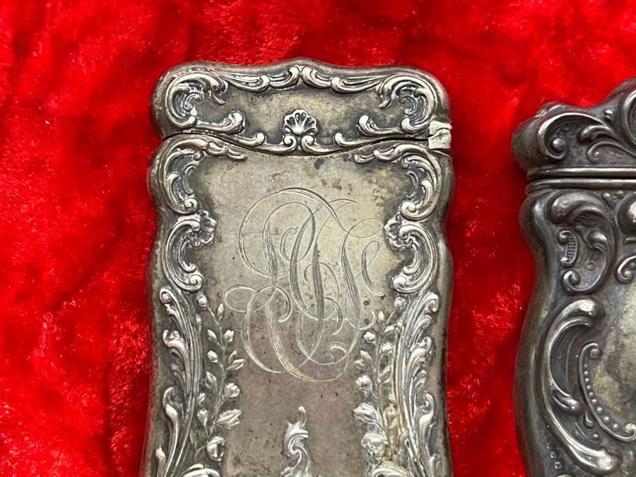 Pair Of Antique Sterling Silver Repousse Match Safe Case Boxes Total Weight 41.7g [Photo 5]