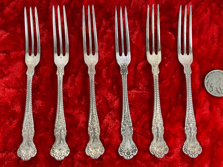 Set Of Six Antique Sterling Silver Forks Pat. 1899 Total Weight 66.9g