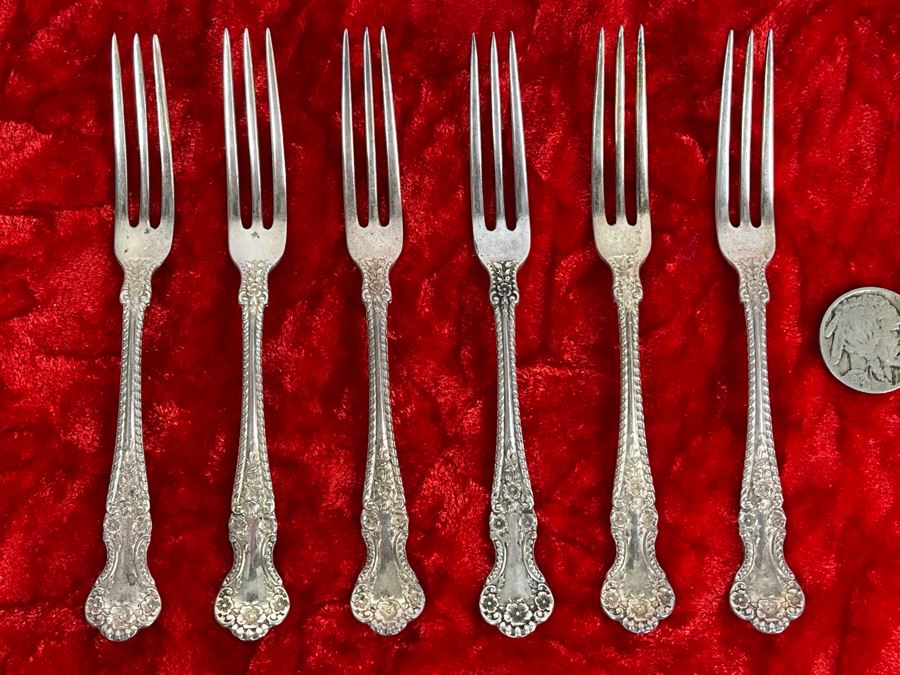 Set Of Six Antique Sterling Silver Forks Pat. 1899 Total Weight 66.9g [Photo 2]