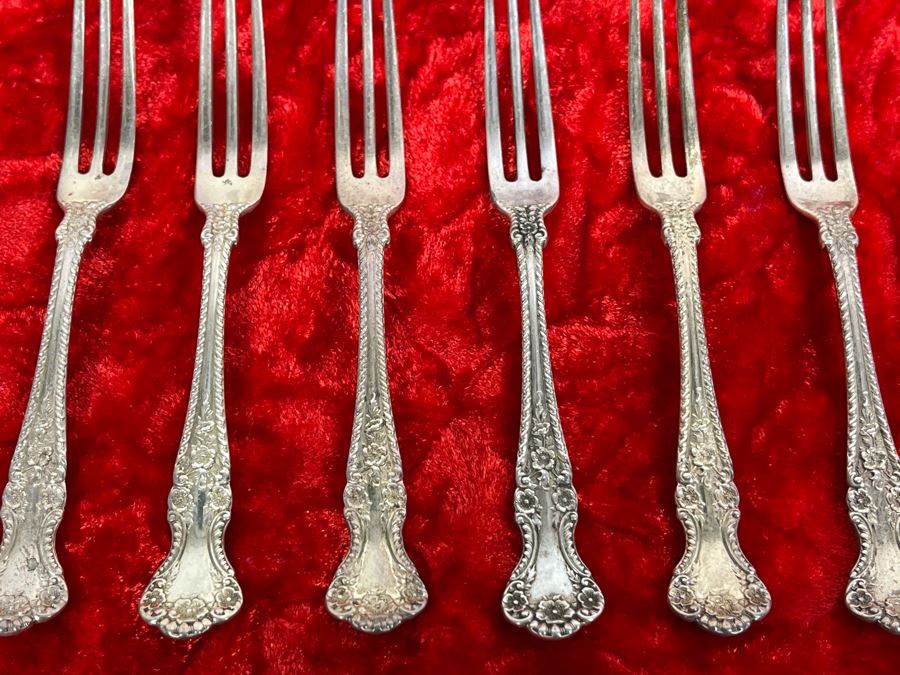 Set Of Six Antique Sterling Silver Forks Pat. 1899 Total Weight 66.9g [Photo 3]