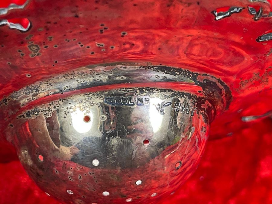 Antique Sterling Silver Tea Strainer Sifter Spoon Grape Vine Motif 81g [Photo 11]